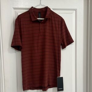 Lululemon Polo Shirt Classic Style NWT men M Light brown/bronze w black stripes